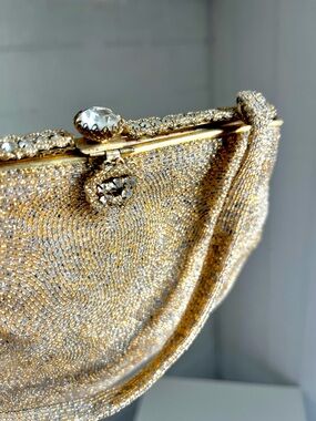 Saks Fifth Avenue Gold Silver Beaded Evening Clutch